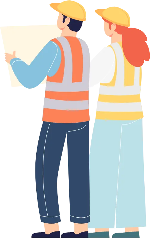 上を見上げる2人の施工管理技士のイラスト