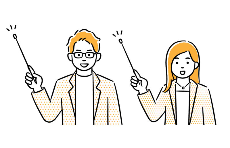 Illustration set of men and women explaining with a pointer