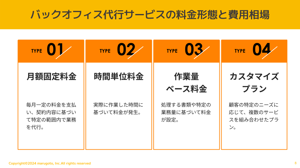 バックオフィス代行サービスの料金形態と費用相場
