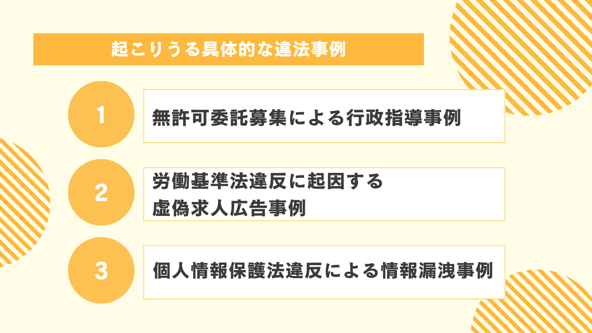 採用代行委託で起こりうる具体的な違法事例