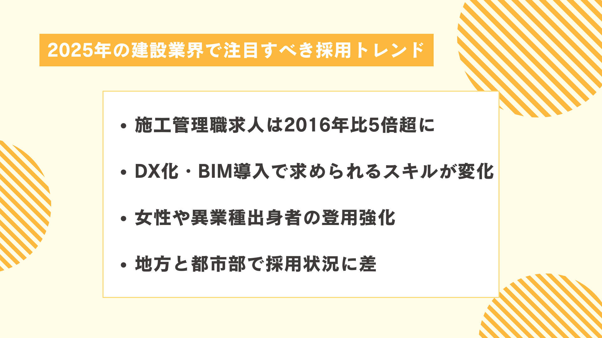 2025年の建設業界で注目すべき採用トレンド