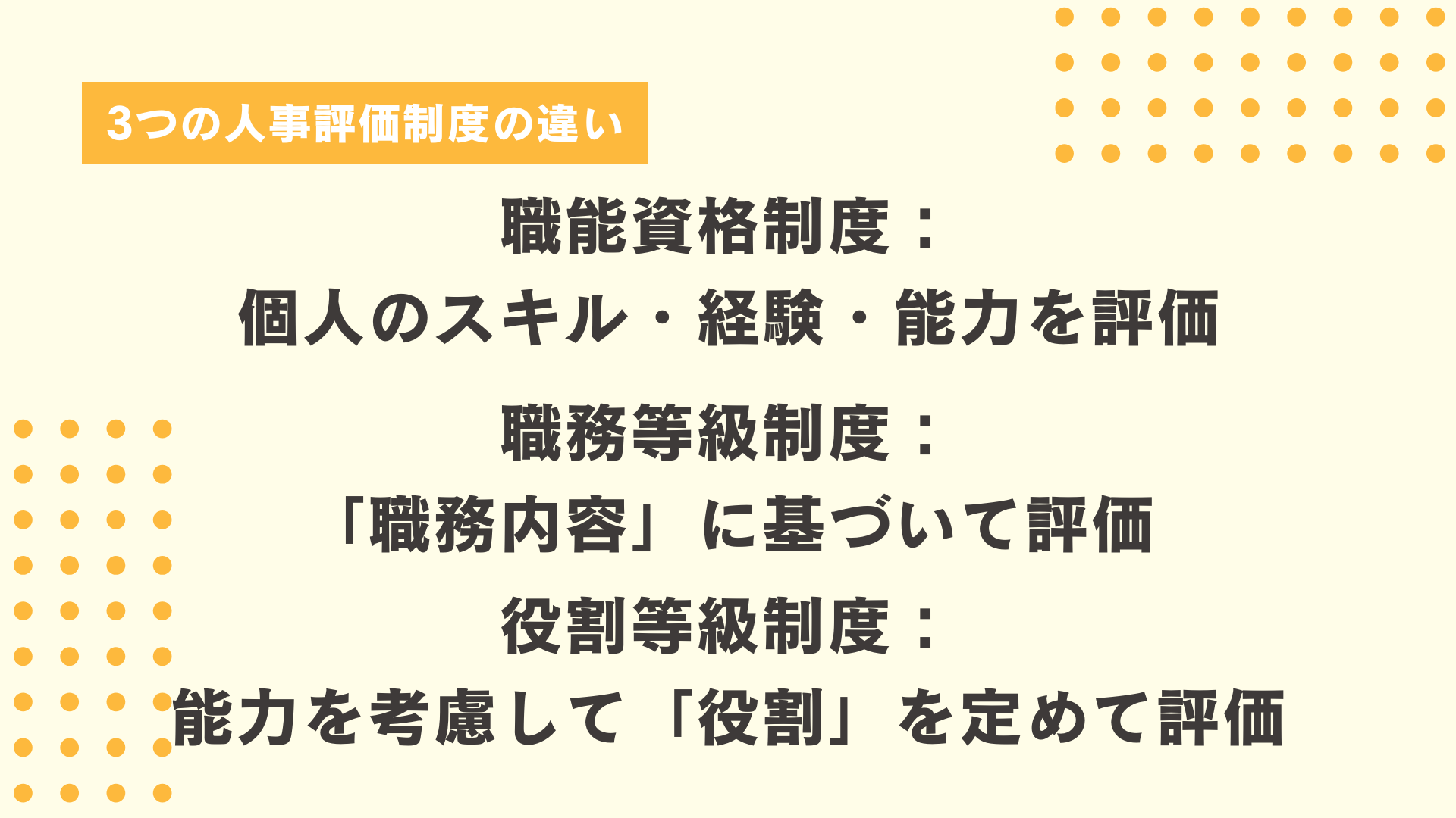「職務等級制度」「職能資格制度」「役割等級制度」の違い