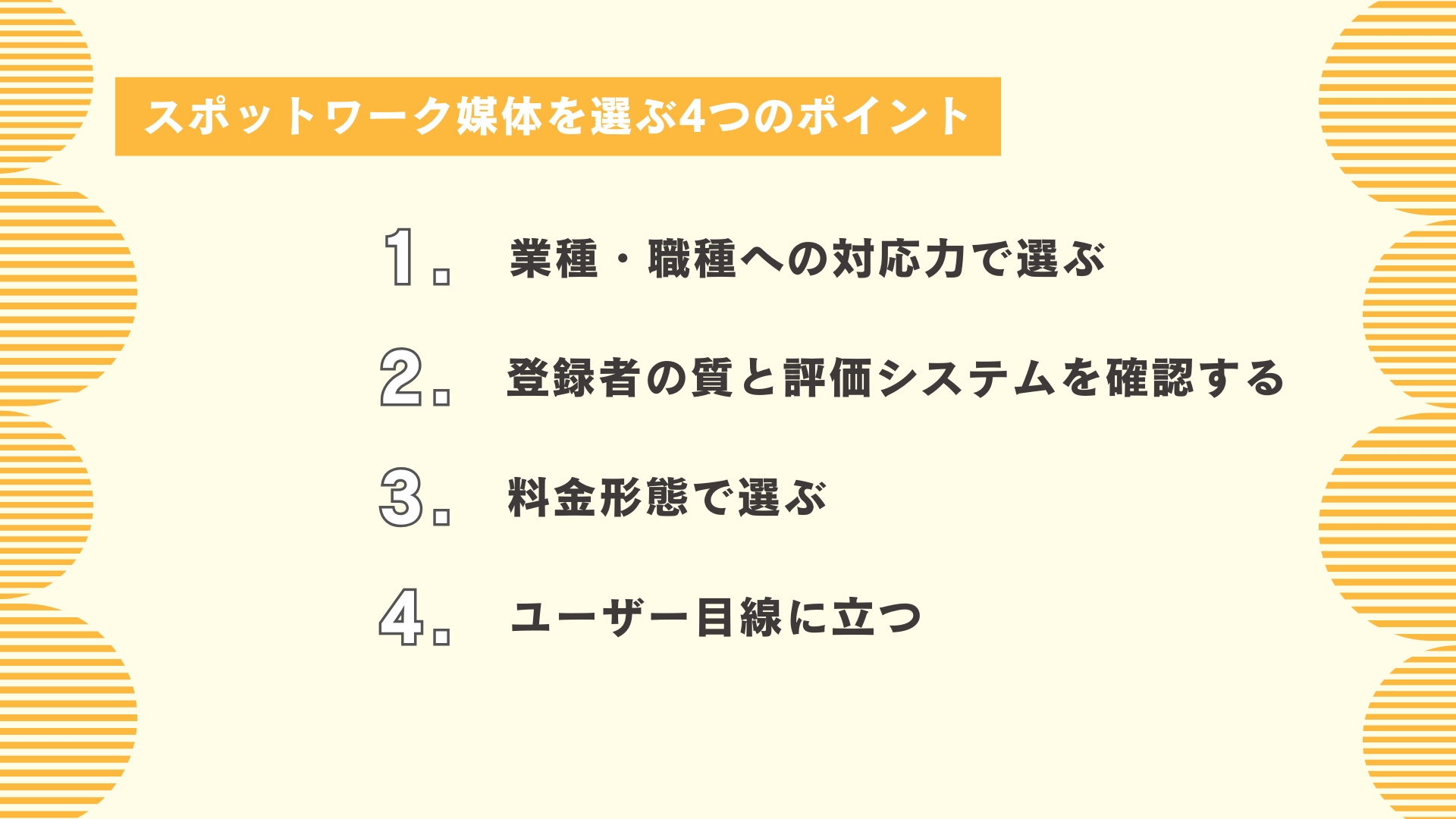 スポットワーク媒体を選ぶ4つのポイント