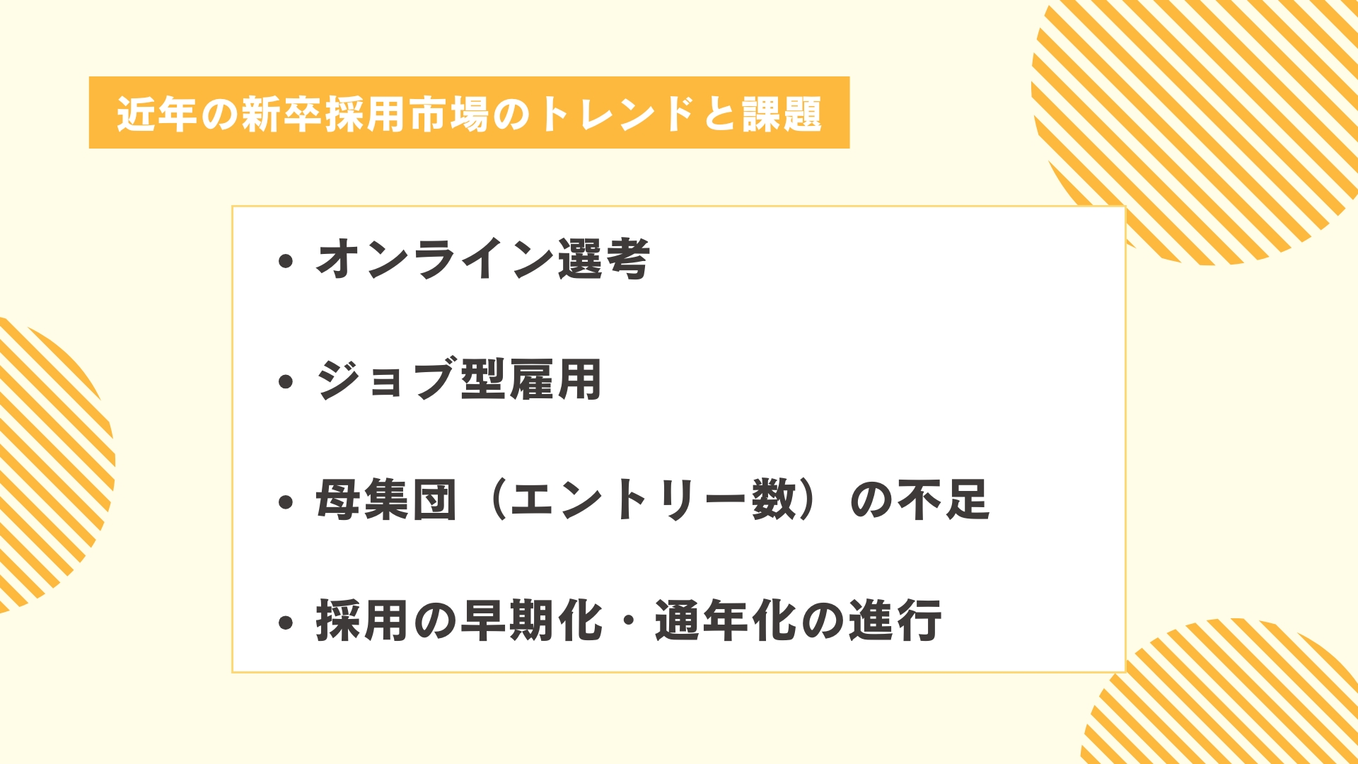 近年の新卒採用市場のトレンドと課題図解