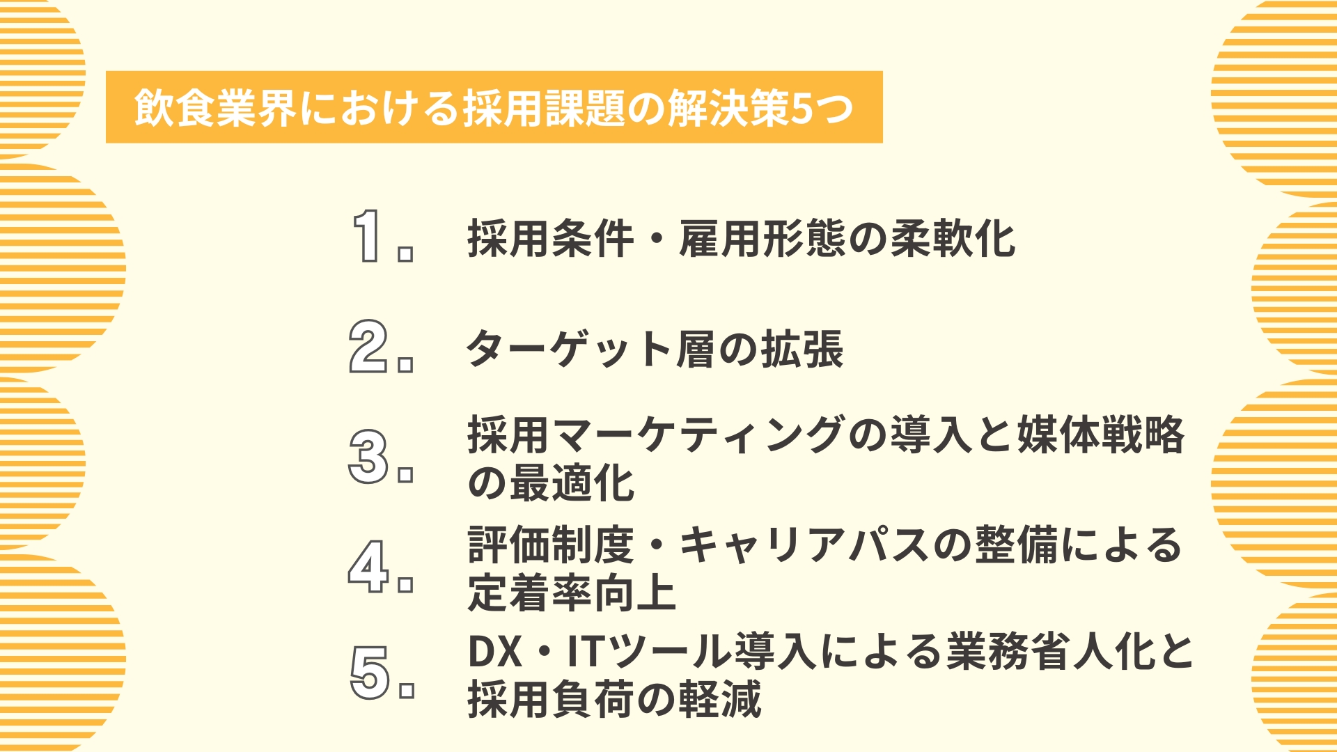 飲食業界における採用課題の解決策5つ