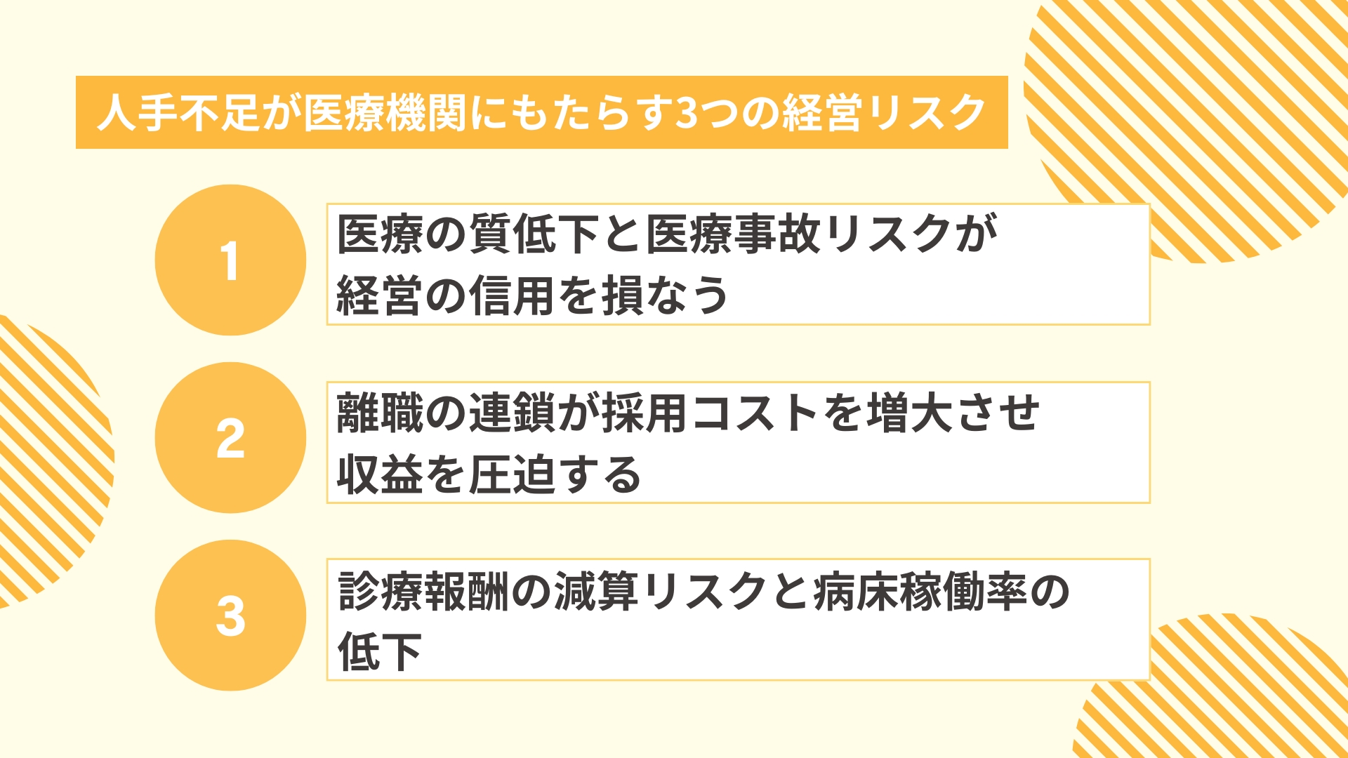 人手不足が医療機関にもたらす3つの経営リスク