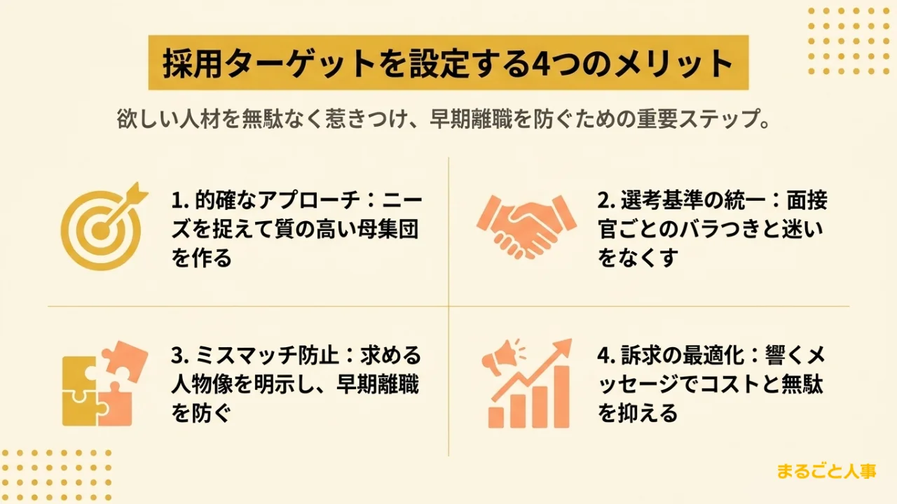 採用ターゲットを設定する4つのメリット:欲しい人材を無駄なく惹きつけ、早期離職を防ぐための重要ステップ
